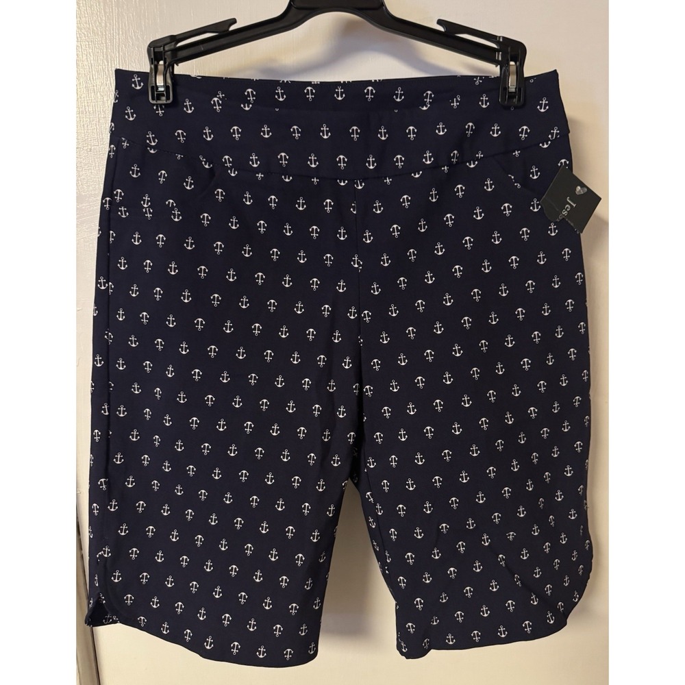 Jessica Riley Women's Size Small Navy and‎ White Anchor Print Bermuda Shorts